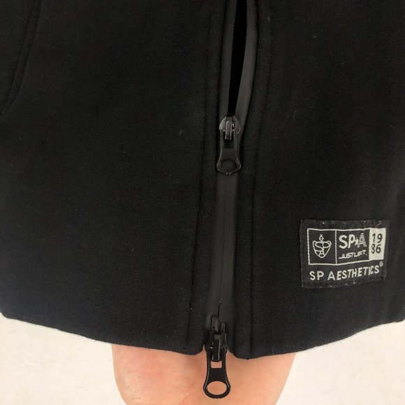 SP Aesthetics Men's Size Small Black Two-Way Full Zip Long Sleeve Hooded Jacket - Picture 8 of 11